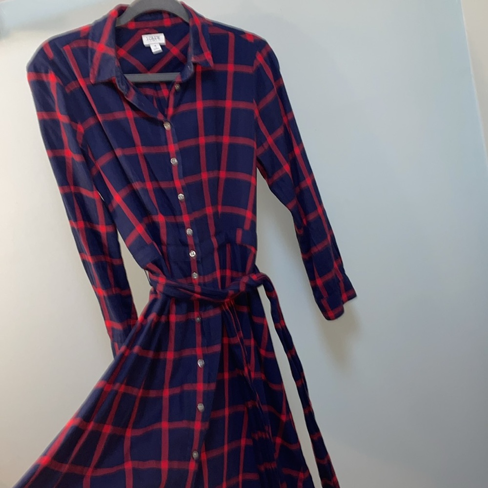 J. Crew Factory navy/red flannel dress